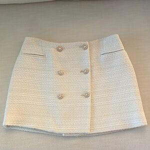 Astr Cream Mini Skirt with Button Detail